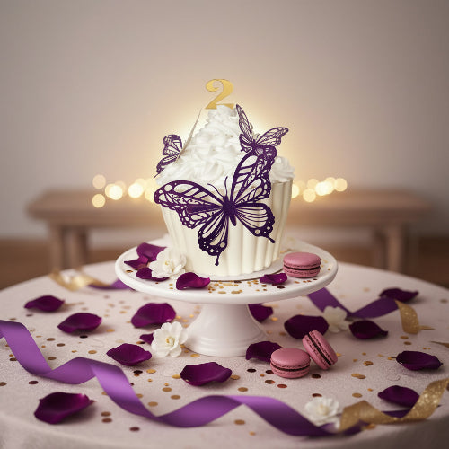 gateau blanc decore avec papillons violets
