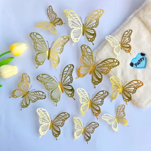 decorations gateau essaim papillons dores