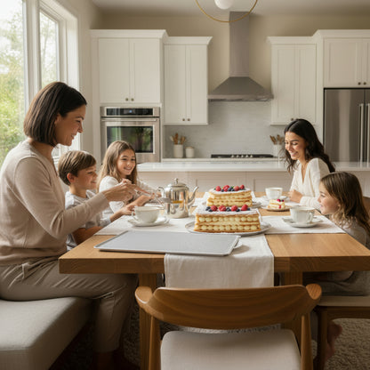 famille deguste mille feuilles cuisine avec moule a gateau perfore